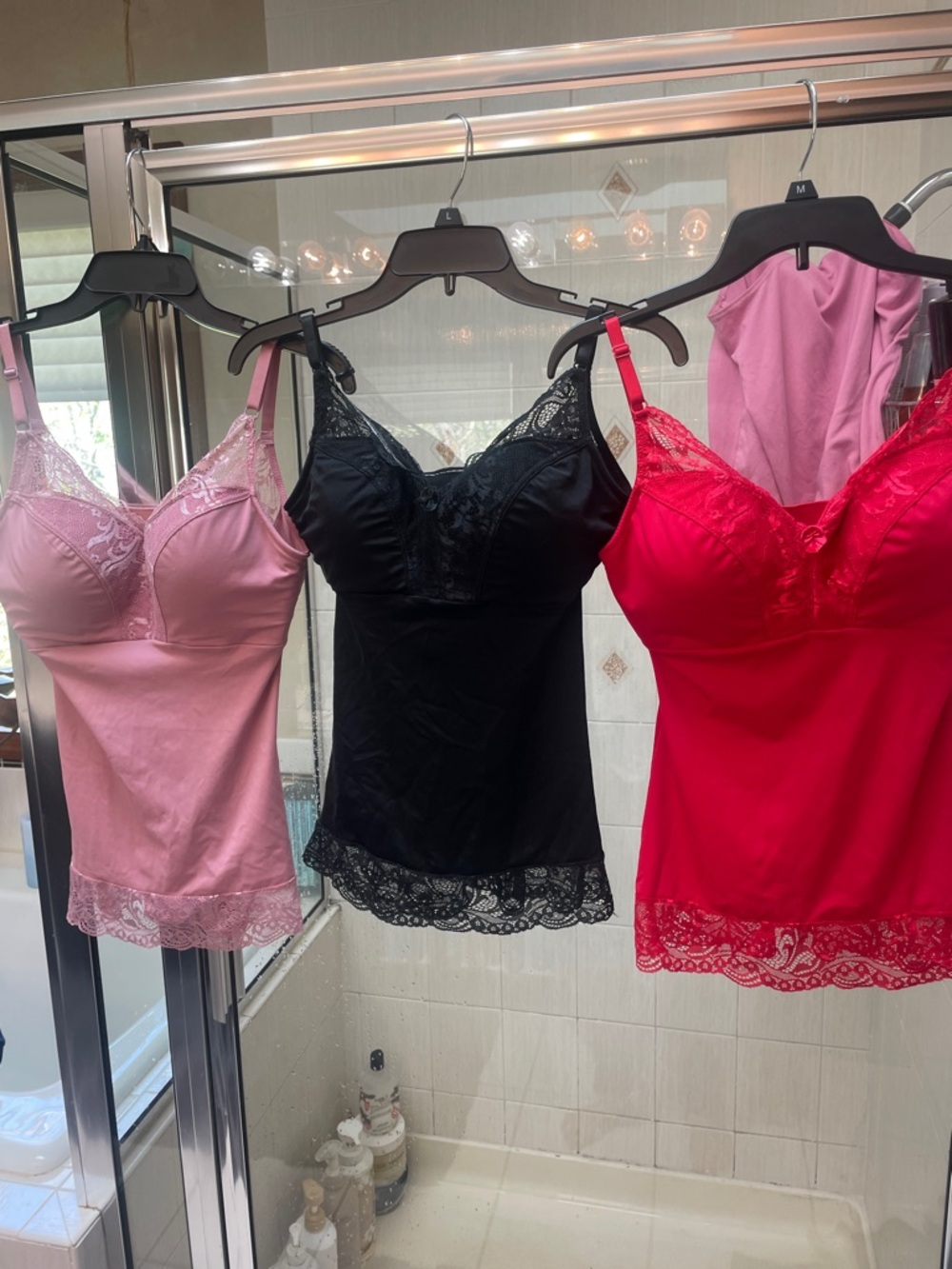 Lace-Trim Camisole Shapewear Tank - Pink, Black & Red
